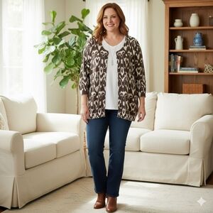 Talbots Ikat Geometric Button-Up Cotton-Silk Blend Cardigan Sweater